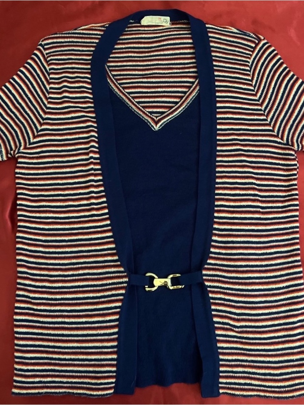 Vintage Style Elan Striped w/ Belt 70s Shirt, M